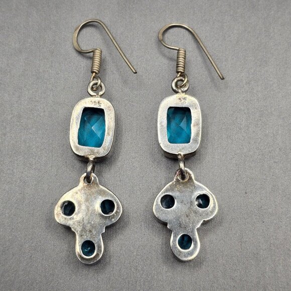 Sterling Silver Dangle Earrings 2.5" Blue Glass Gemstones 12.35g - Picture 3 of 14